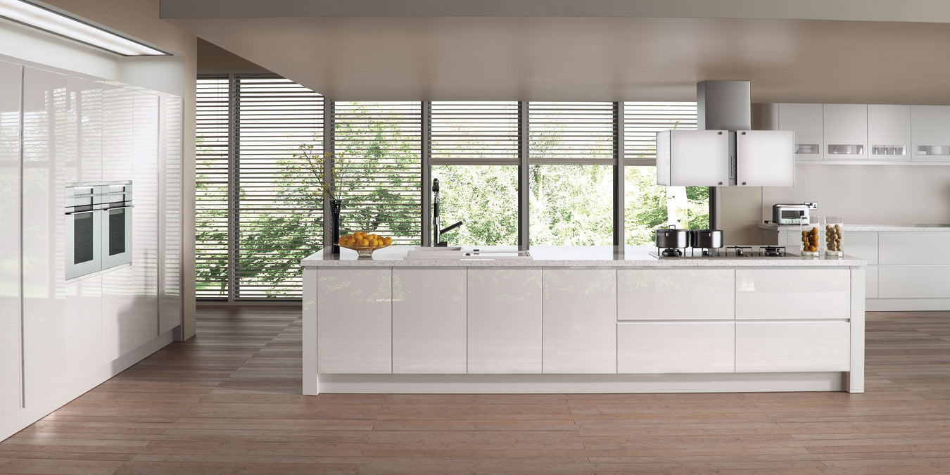 Strada Gloss is a J Pull Handle less kitchen door